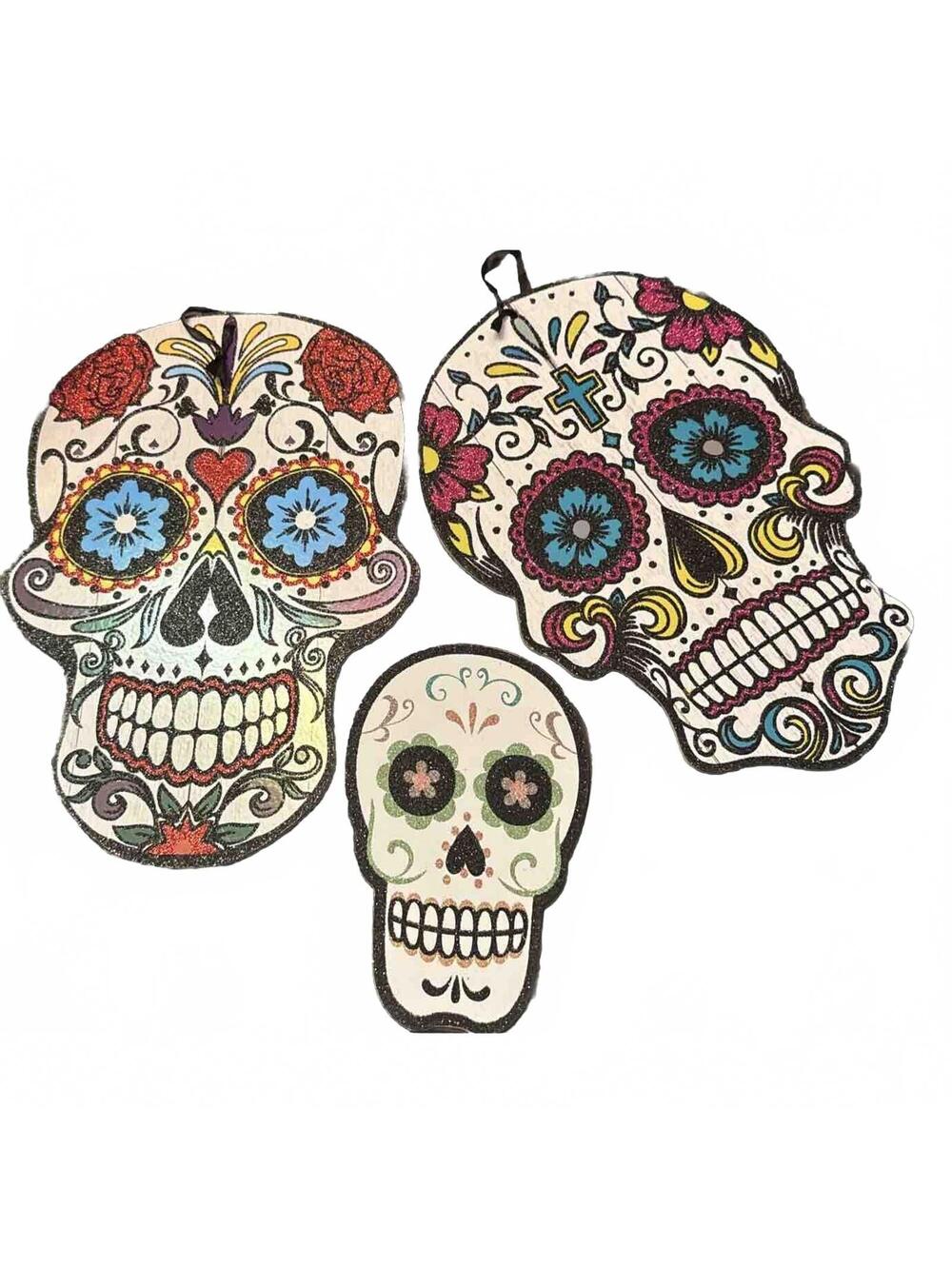 HALLOWEEN Lot Of 3 Colorful Day Of The Dead, Día De Los Muertos Wall Plaque